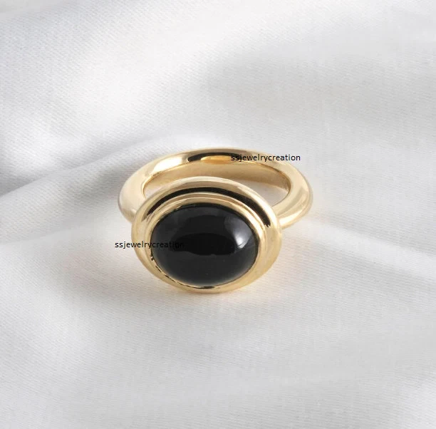 Подарок кольцо с натуральным черным ониксом и драгоценным камнем серебряное позолоченное кольцо для мужчин и женщин - Изображение 3 из 4