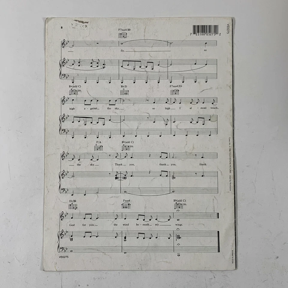  Sheet Music The Wind Beneath My Wings recorded Bette Midler from Beaches  PA-10 - Image 3 of 4