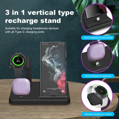 3in1 USB-C Fast Charging Station Dock For Samsung Galaxy S25 S24 Z Flip6 Watch 7 - Picture 5 of 17