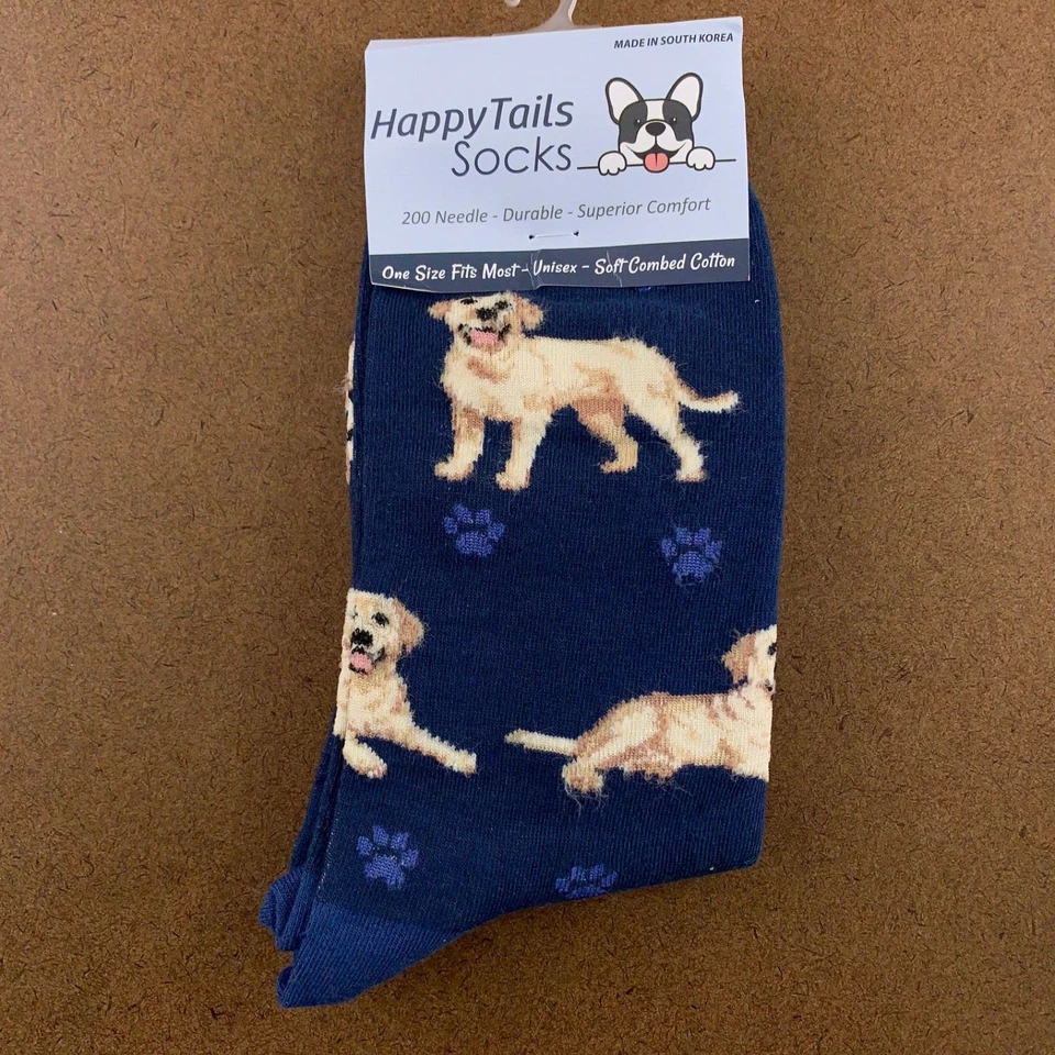 Calcetín Happy Tails Amarillo Labrador Adulto Talla Única Azul Novedad Crew 1 Par Nuevo con Etiquetas Foto 3 de 4