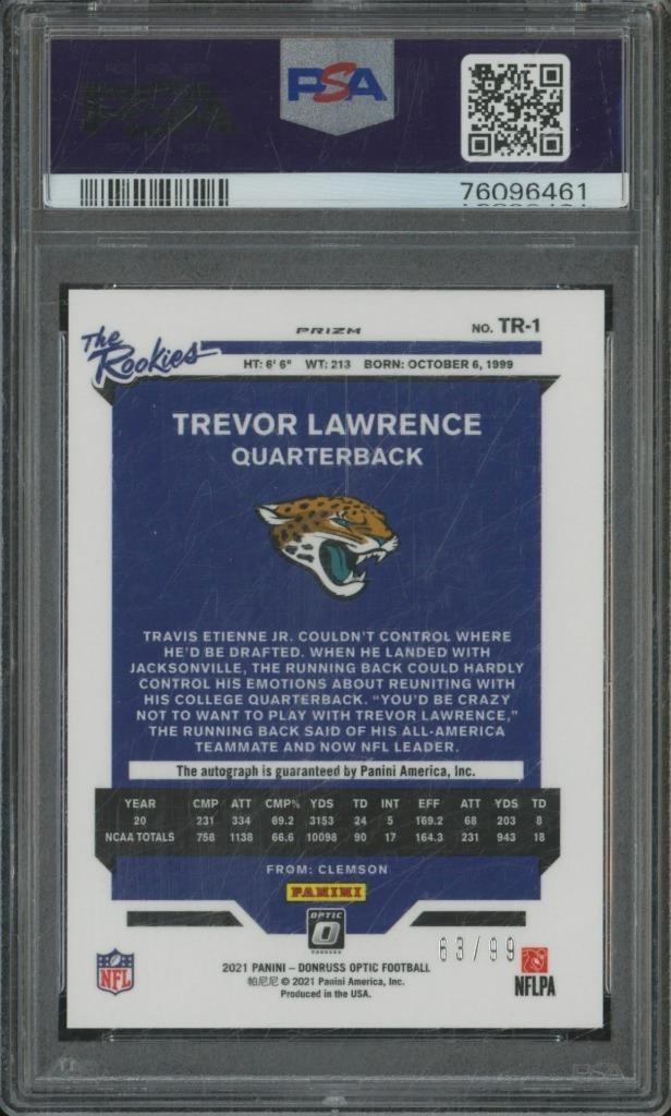 2021 Panini Donruss Optic TREVOR LAWRENCE RC Auto The Rookies Holo /99 PSA 9 FO1 view 2
