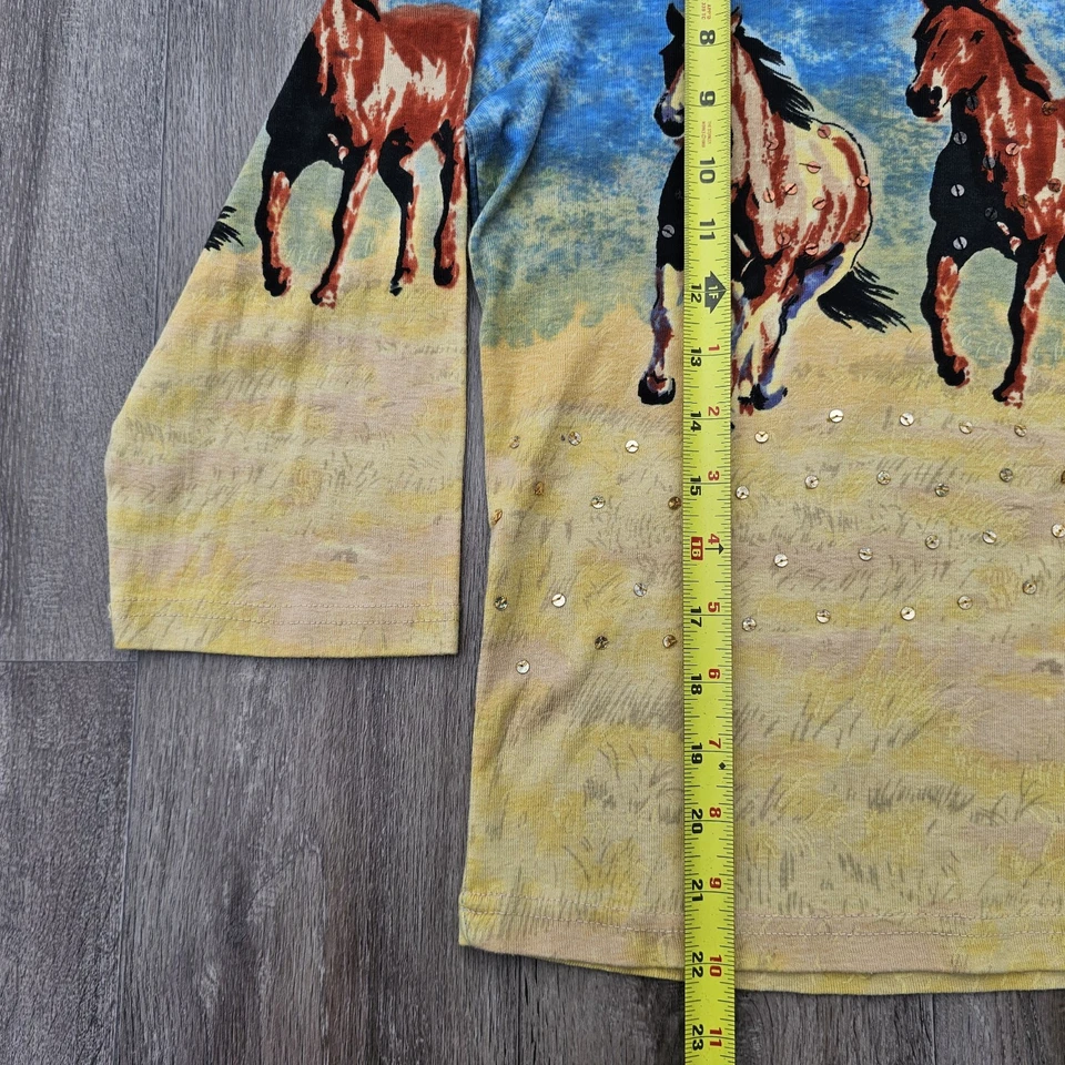 Top manga larga vintage años 90 Y2K caballos bling gráfico para mujer talla L 100 % algodón Foto 3 de 4
