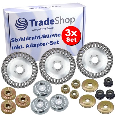 3x Unkrautbürste 150mm inkl. Befestigungs-Set für Echo SRM350, SRM330, SRM250