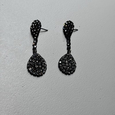 Accessorize Silver Tone Clear Rhinestone Pave Teardrop Oval Dangle Drop Earrings