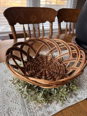 VTG My Wicker Twig Weaved Lap Over Basket weave Pattern Basket Bowl 10.5 in
