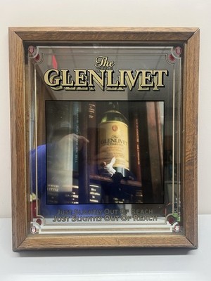 Vintage Glenlivet Scotch Whisky 3-D Shadowbox Mirror Sign 16.5  x 19.5 