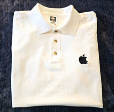Vintage Apple Computer Embroidered Logo Polo Shirt White XL Tech Memorabilia