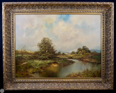 #ad Antique 19th C Original Landscape Oil on Canvas quot;Rural Sceneryquot; By Ernest Parton $4800.00