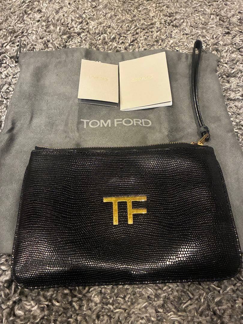 TOM FORD schwarze Leder Clutch Tasche mit Kartenfächern Herren gebraucht Japa...