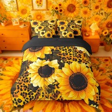 Sunflower Comforter Cover Set King Size Cheetah Leopard Print 7 PCS Bedding S...