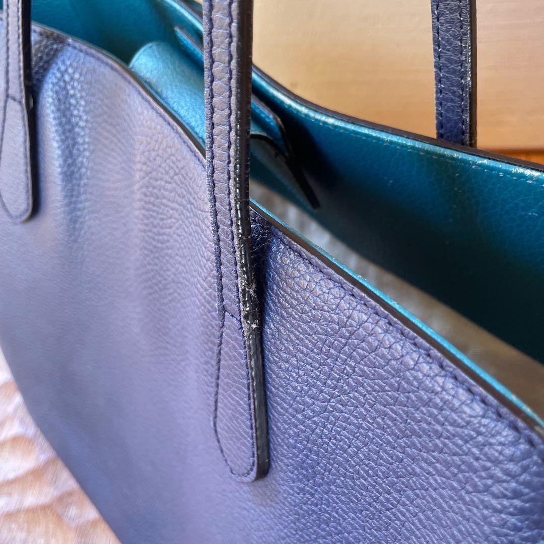 GUCCI Swing Leather Tote Bag Navy Turquoise Bi-Color Made in Italy thumbnail 9