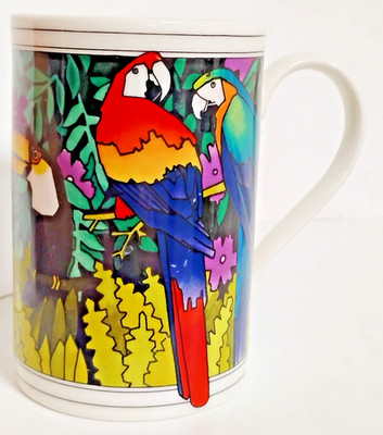 Dunoon Burma Ruth Boden Parrot Birds Stoneware Coffee Mug Cup Made Scotland