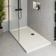 Image of 1100 x 700mm Bathroom Non Slip Low Profile Shower Tray for Enclosure Black Waste