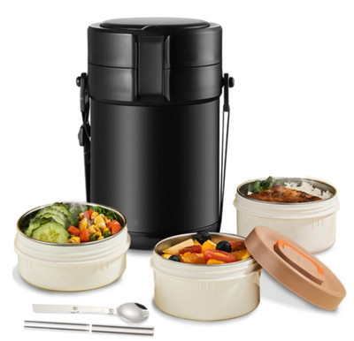 Termo Comida 82oz Acero Inoxidable 3 Niveles Hermético Trabajo y Viaje