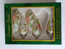 5 VTG Commodore Glass Ornament TEARDROP Hand Decorate European 4.5 Poinsettia”