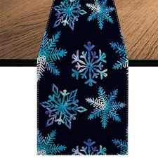 Blue Christmas Snowflake Table Runner, Seasonal Winter Xmas Kitchen Dining Ta...