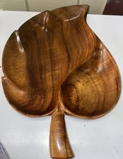 Vintage Blair Honolulu Hawaii curly Koa Wood Leaf Bowl Hawaiian Acacia 17”x11”