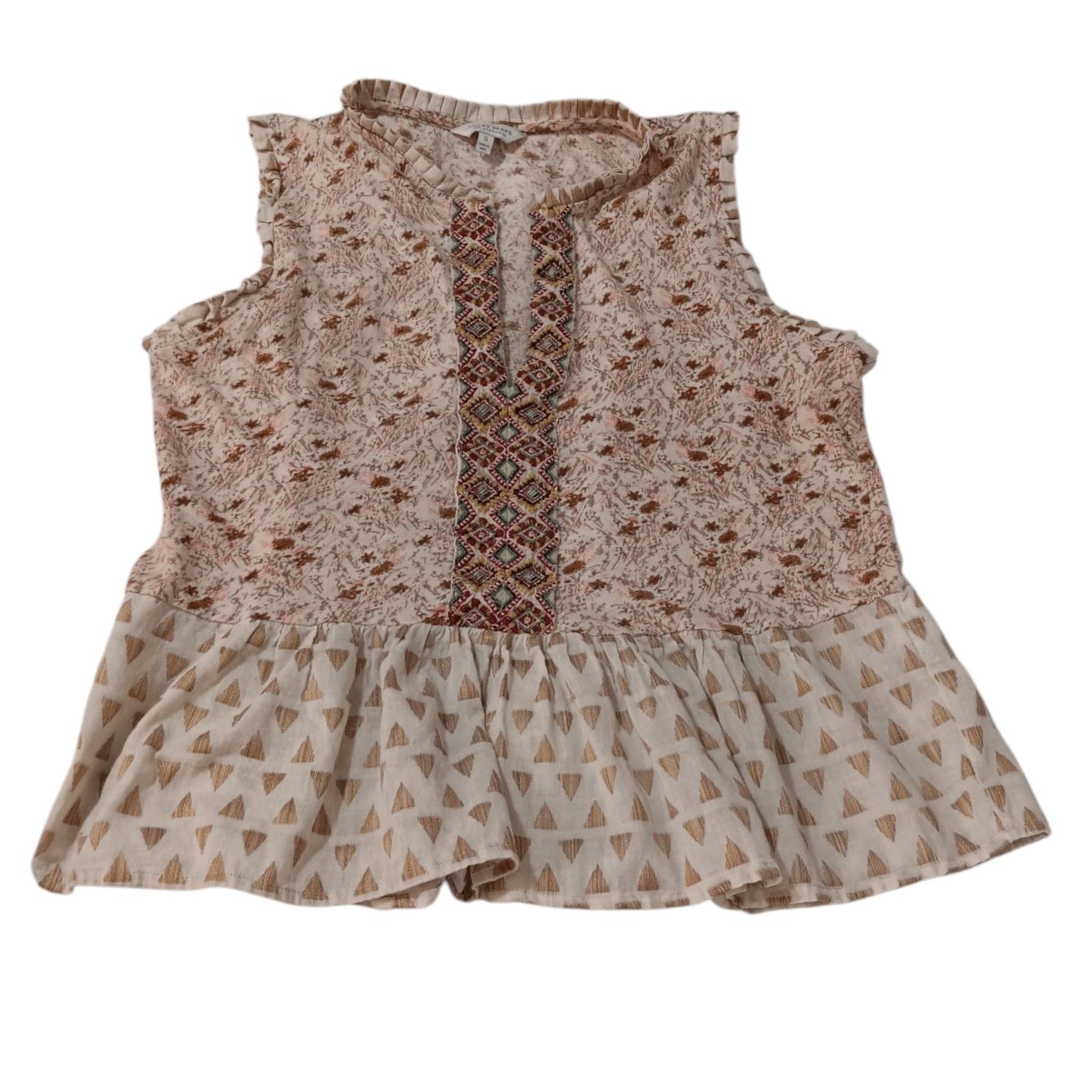 LUCKY BRAND Floral Cottagecore Top Blouse SM Ruffle Peplum Embroidered Festival