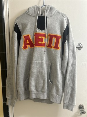 VTG AEPI Embroidered Hoodie Medium Gray Alpha Epsilon Pi Fraternity FREE SHIP