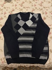 Harmont & Blaine maglione uomo in maglia nero/grigio rombi logo scollo V