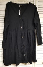 ASOS Womens Size 10 Black Long Sleeve V-Neck Knee Length  100% Cotton Dress