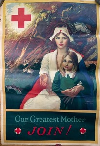 VTG JOIN RED CROSS OUR GREATEST MOTHER RECRUITMENT WW1 POSTER U.S LITHO AS IS