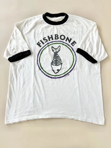 Vintage 1990s 1991 FISHBONE Tour Concert Tee Ringer T-Shirt 1990s vintage concert t-shirt, vintage, size XL, single stitch, B+ condition