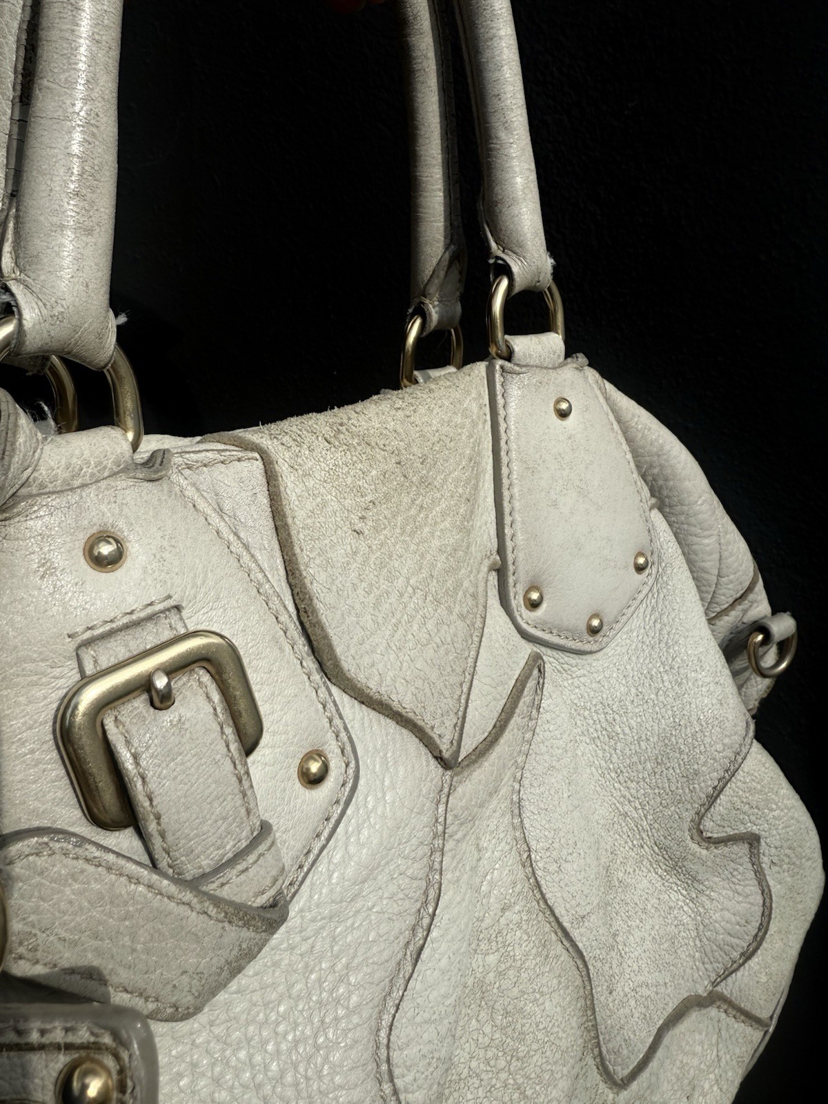 Authentic Prada Cervo Patchwork Bowler Bag Ivory … - image 3