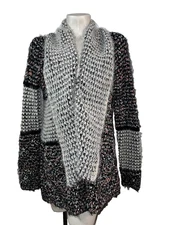 Dor Dor Couture Sweater Size L Blue Pink Black Open Front Shawl LS Cardigan