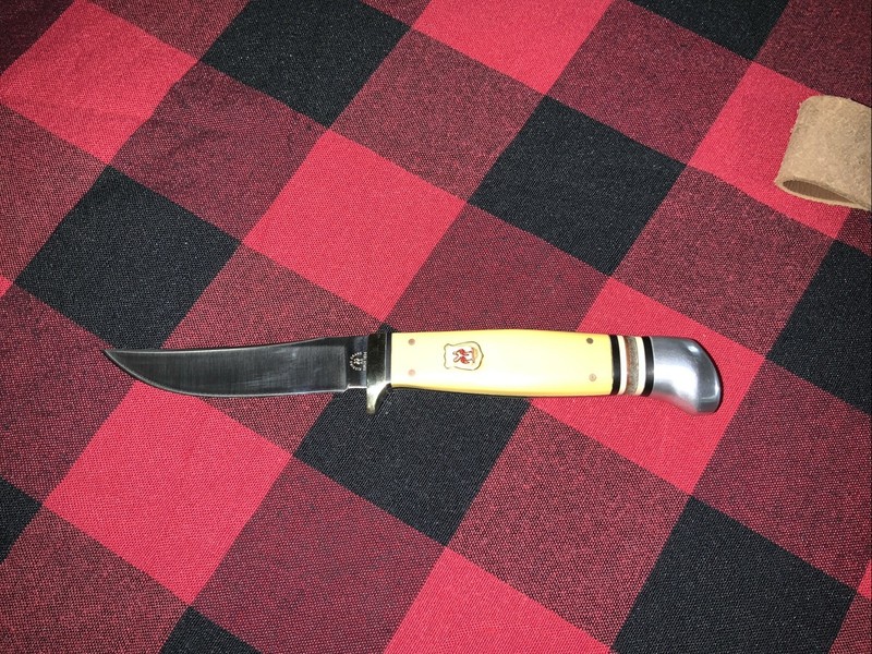 kissing crane fixed blade Hunting Knife With Leather Sheath