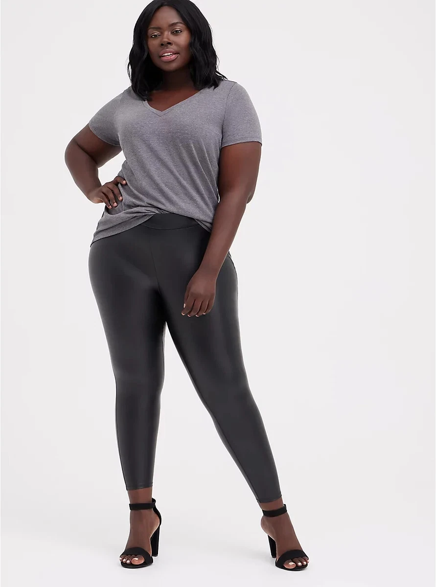 Black Pu Leggings With Elasticated Waist