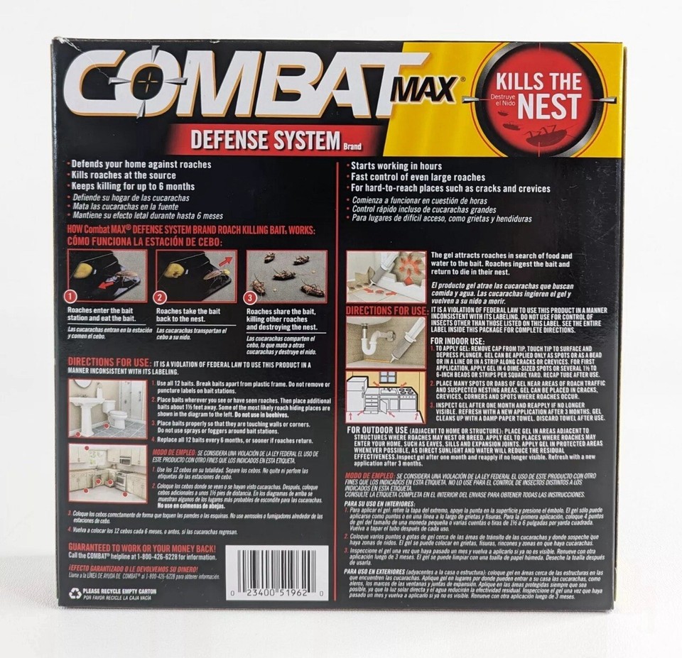 COMBAT MAX Defense System Large Roach Killing Bait & Gel 12 Stations