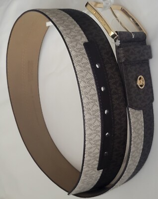 Michael Kors Brown Leather MK Circle Logo Belt with Gold Buckle s-l400.jpg main image 4