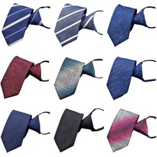 Men  s Striped Zipper Pre-tied 7cm Neckties Wedding High Grade Business Neck Tie