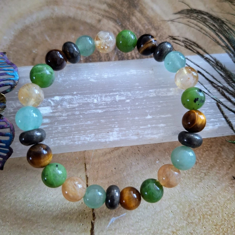 Good luck And Abundance Witchy crystal healing 8mm bead bracelet tigers eye 
