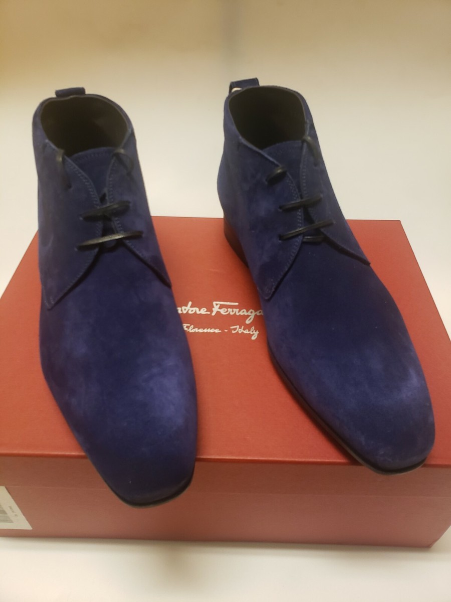 Salvatore Ferragamo Dufur Blue Suede Ankle Boots Size 6.5 US 