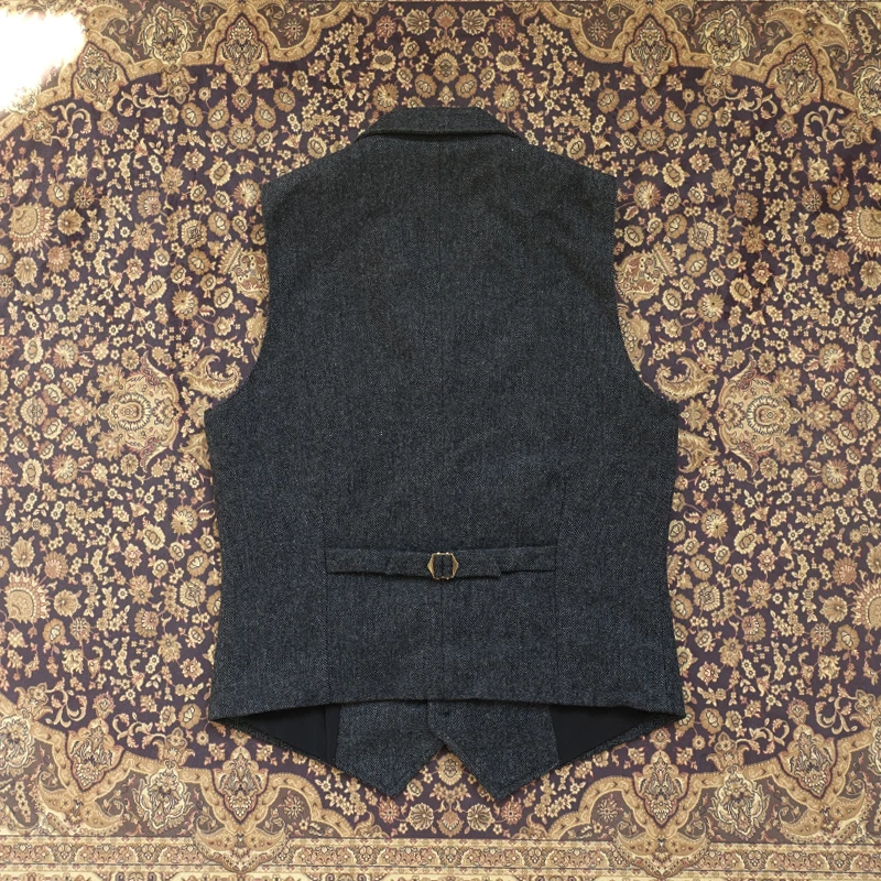 Men Formal Waistcoat Cashmere Blend Gilet V-neck Suit Vest Tweed Retro Business - Image 3 of 4