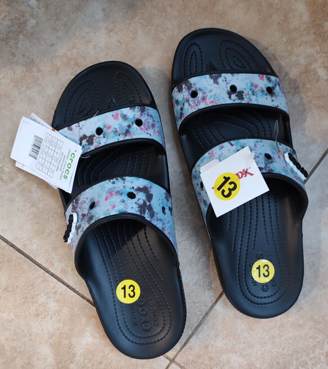 New with tag Men Crocs Classic Tie Dye Two Strap Slide Black  display picture 1