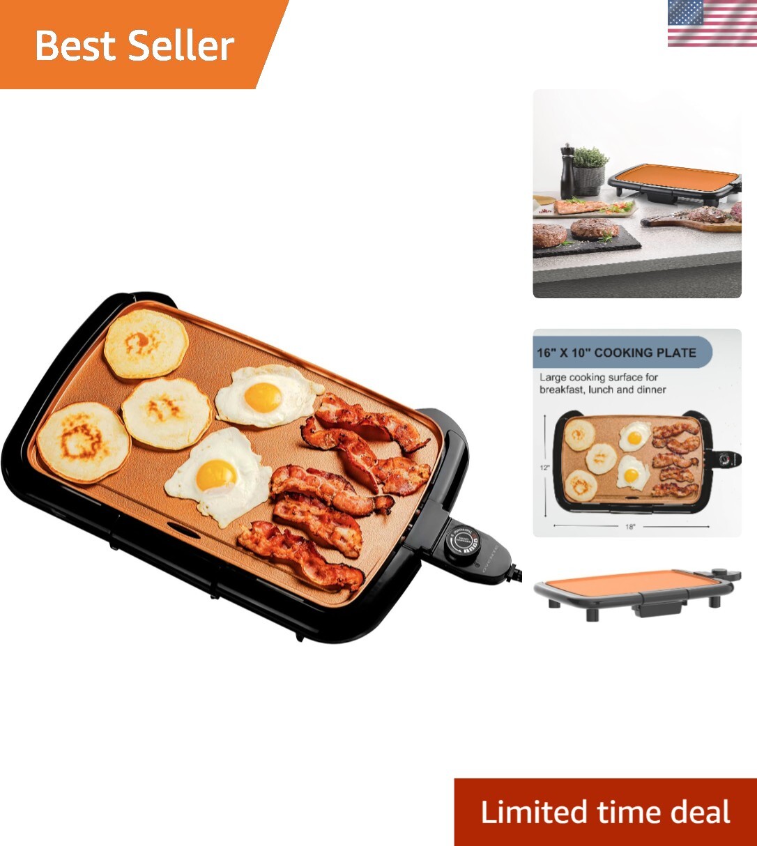 Compact 1200W Electric Griddle for Indoor Cooking