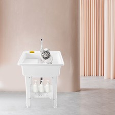 Freestanding Laundry Sink with Washboard Utility Sink with Cold and Hot Water