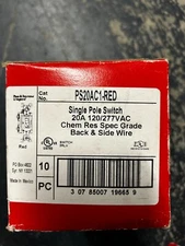 BOX OF 10 LEGRAND SINGLE POLE 20 AMP SWITCH RED # PS20AC1-RED