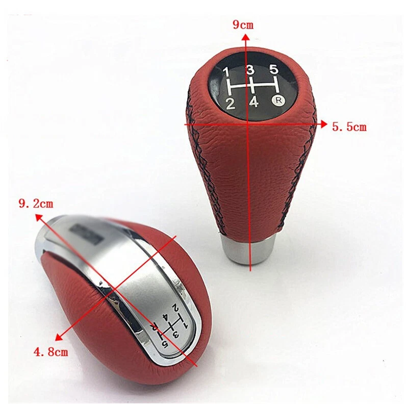 Palanca de cambios manual universal de cuero rojo para automóvil Foto 3 de 4