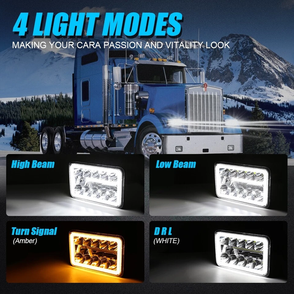 4pcs 4x6" LED Headlight Hi-Lo Beam DRL Turn Signal for Toyota Tercel 1988-1994 — 第 3/4 张图片