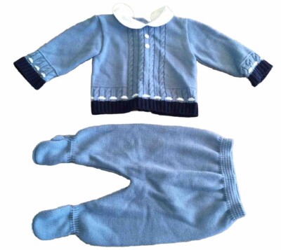 FRUIT DE MA PASSION Blue Acrylic Knit Outfit 0-3 M Full Foot 2 Piece