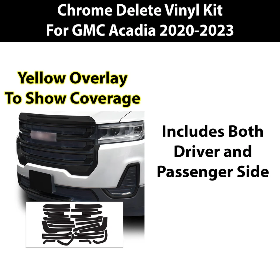 Fits GMC Acadia 2020-2023 Outer Grille Chrome Delete Decal Blackout Vinyl Trim - Image 2 of 4