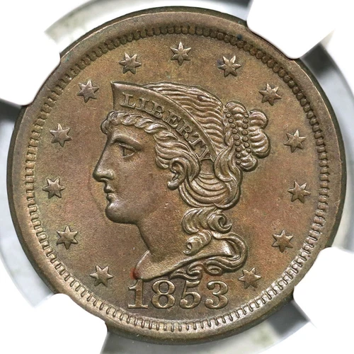 1853 N-27 R-2 NGC MS 64 BN Braided Hair Large Cent Coin 1c