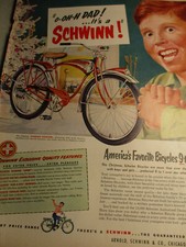 Vtg 1951 RED SCHWINN PHANTOM BICYCLE BIKE CHRISTMAS BOY W/RED HAIR-Print AD