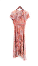 Shein Maxi Rayon Flowy Dress SZ L V-Neck Button Smocked Waist Boho Short Sleeve