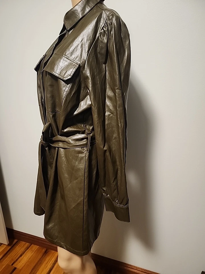 Zara Green Faux Leather Long Sleeve Mini Dress Belted Size L - Image 3 of 4