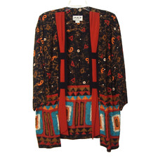 VINTAGE A.K.F. New York Paisley Geo Print Open Jacket Cardigan Kimono Size L